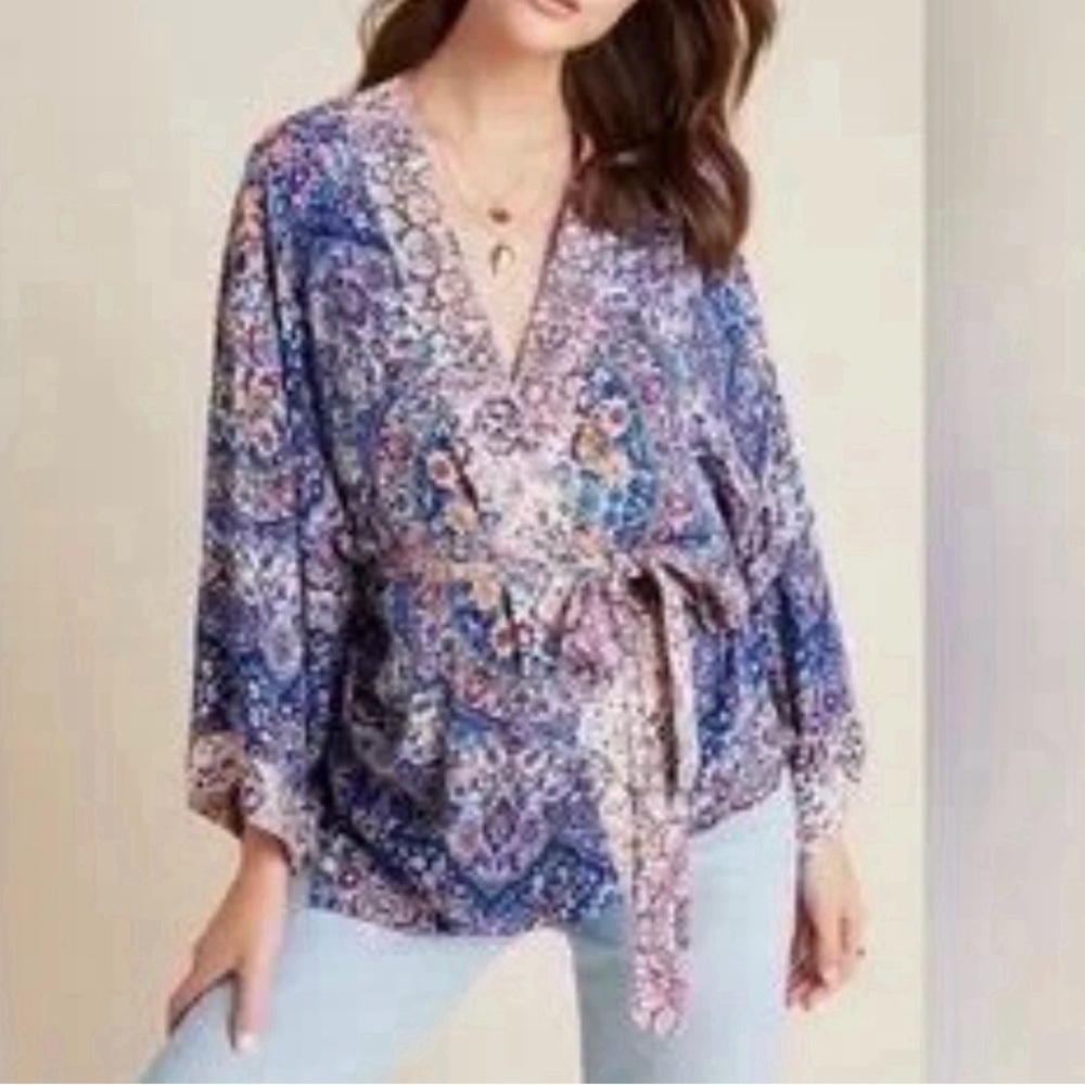 Anthropologie X Kachel Jasmine Floral Paisley Belted Kimono One Size